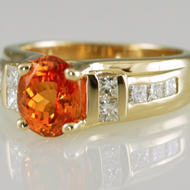 Contemporary Tangerine Garnet and Diamond Ring.