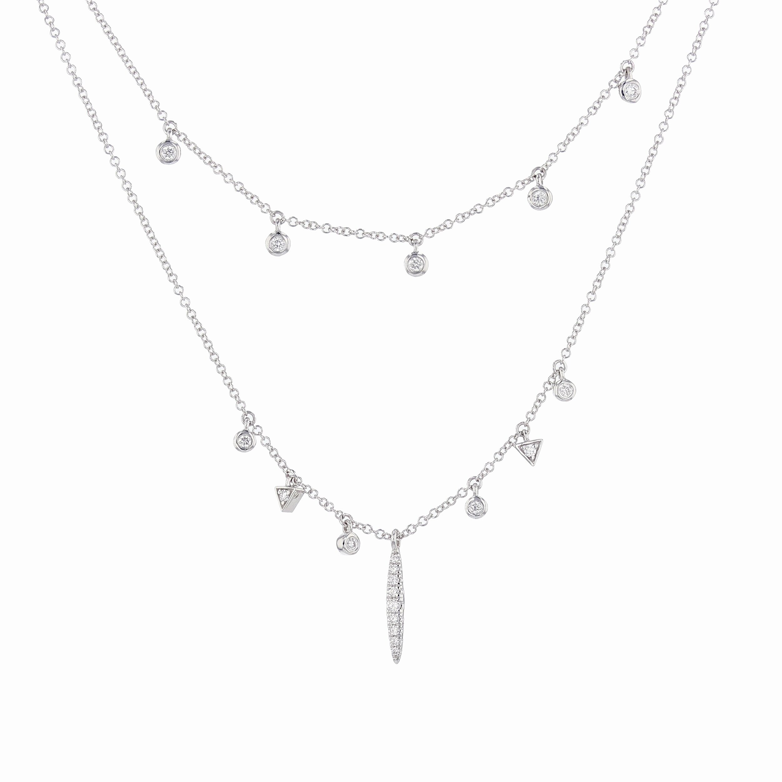 14K White Gold double Diamond Pavé Charm necklace. $1595
