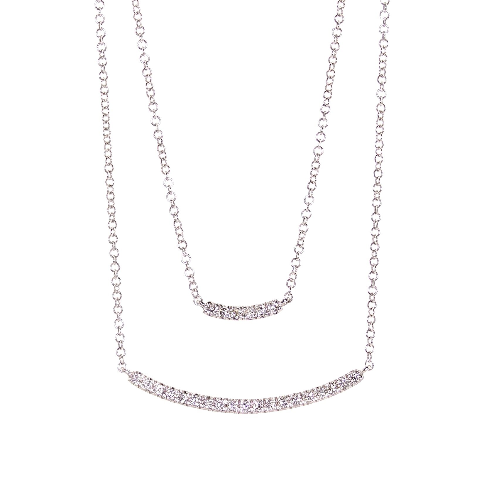 !4K White Gold "Double Bar" Diamond Pave necklace. $1650
